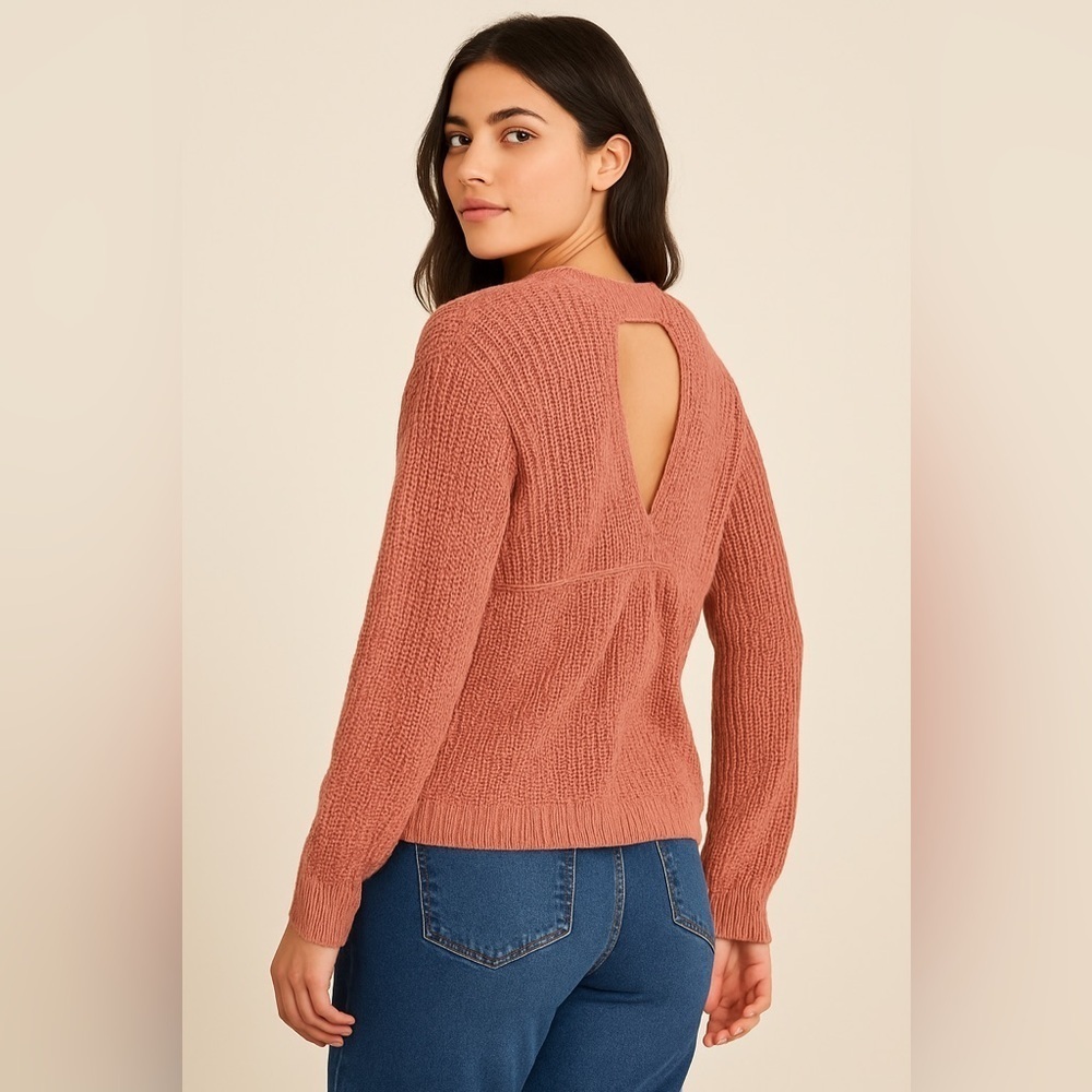 MANGO Basics Womenโs Rust Pink Open Back Knit Sweater - Size XS/S